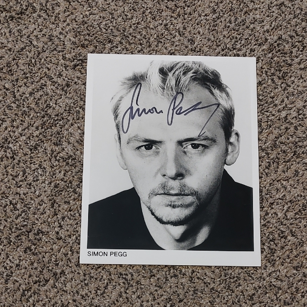 SIMON PEGG Signed Black and White